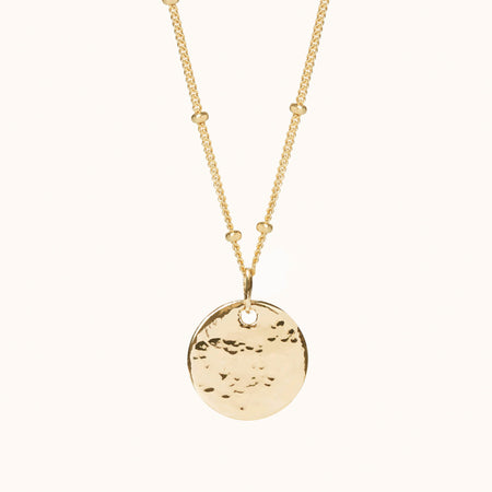 Gold Hammered Necklace with Bead Chain